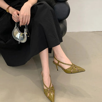 Xajzpa Sandals Ladies Shoes Summer Large Size Women's Heels Buckle All-Match Suit Female Beige New Fashion Big Pointed Girls Close
